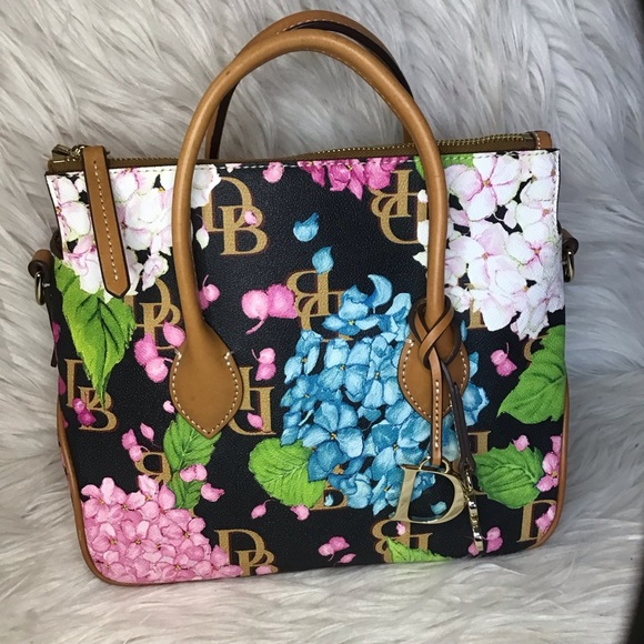 Dooney hydrangea floral small satchel purse - Picture 1 of 16